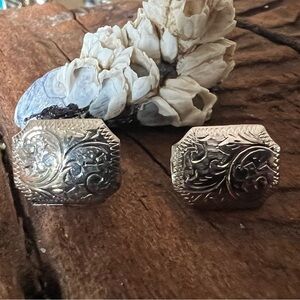 Native American Artisan Screw-back Earrings Sterling Silver 925 Etched Floral